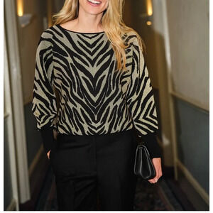 Pure Collection Wool Cotton Zebra Sparkle lagenlook boat Sweater sz 16 A005954